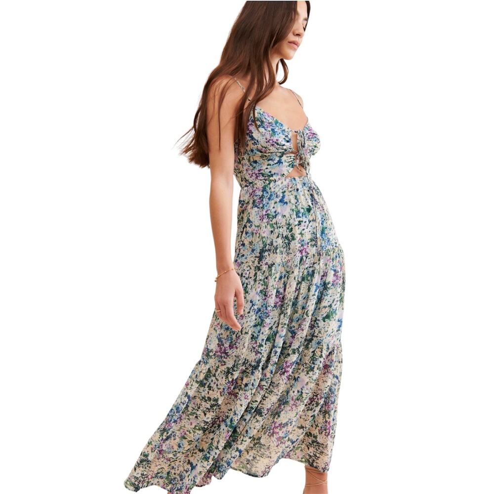 ASTR the Label Brandy Cinched Front Cut Out Maxi Dress Wedding Floral NWT Large
